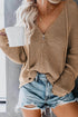 Zipper V-Neck Dropped Sleeve Hooded Solid Sweater